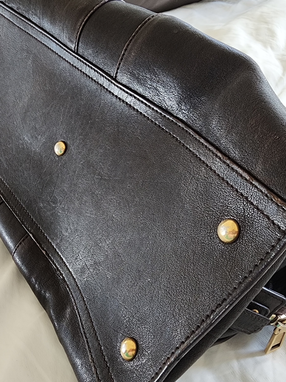 Yves Saint Laurent Black Leather Tote with Gold Y Accent - Picture 2 of 8